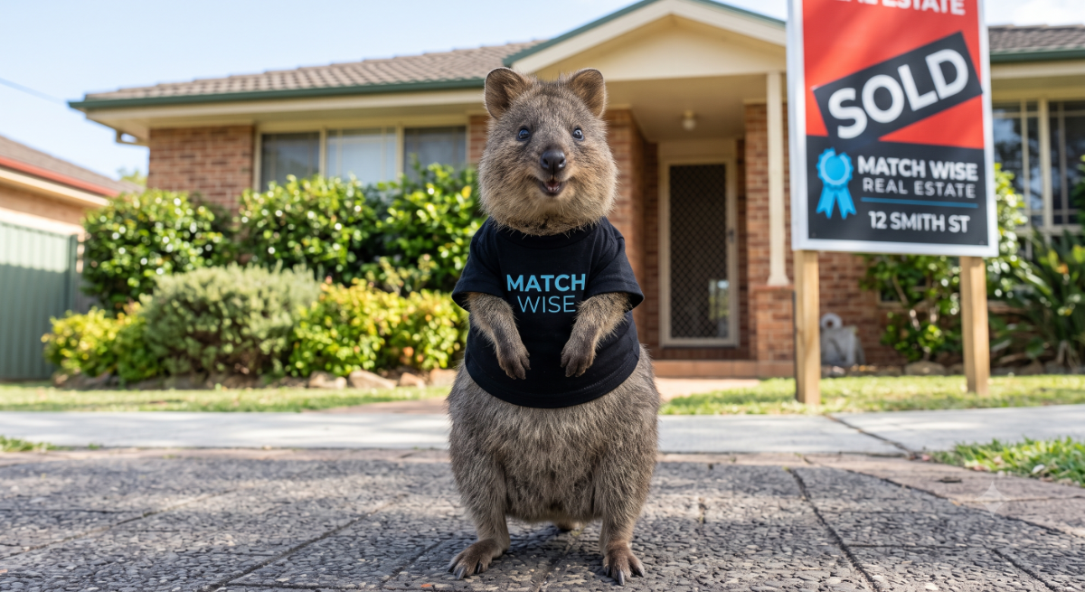 MatchWise mascot in front of a sold home